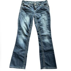 Maurices Dark Blue Boot Cut Jeans, 5 pocket styling, size 7/8 short